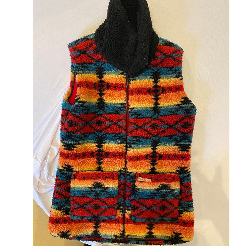 Powder River Outfitters‎ Aztec Fleece Vest Southwestern Sherpa Pockets |P1